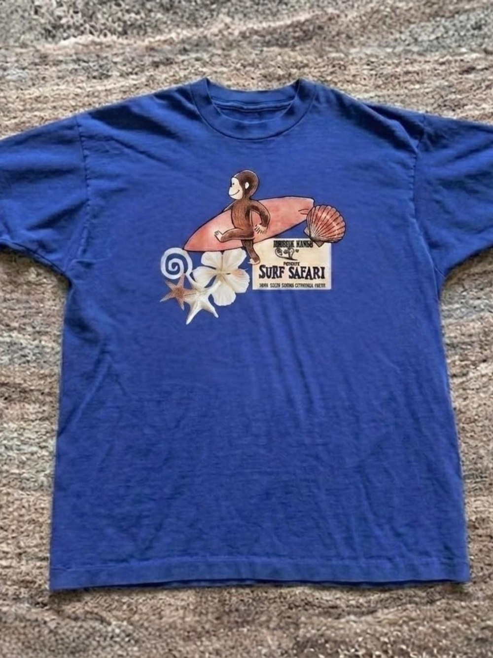 Gildan Blue Surf Safari Graphic Tee with Monkey and Shells